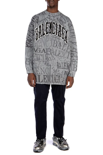 Shop Balenciaga Oversized Logo Sweater In Grey