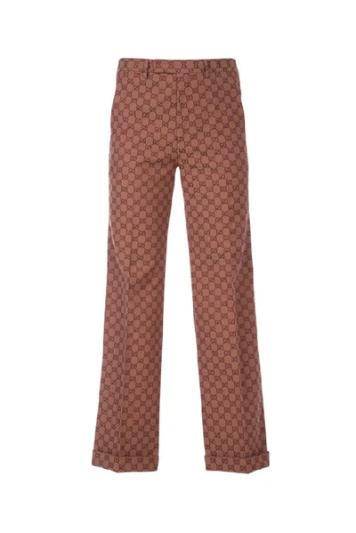 Shop Gucci Gg Jacquard Flared Trousers In Multi