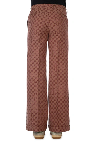 Shop Gucci Gg Jacquard Flared Trousers In Multi