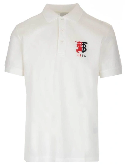 Shop Burberry Embroidered Logo Polo Shirt In White