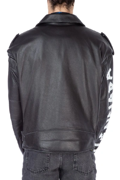 Shop Balenciaga Logo Printed Leather Jacket In Black