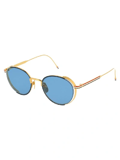 Shop Thom Browne Eyewear Stripe Round Sunglasses In Gold