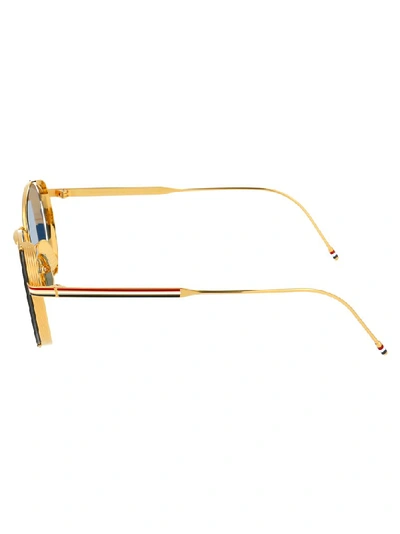 Shop Thom Browne Eyewear Stripe Round Sunglasses In Gold