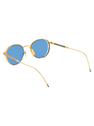 Shop Thom Browne Eyewear Stripe Round Sunglasses In Gold