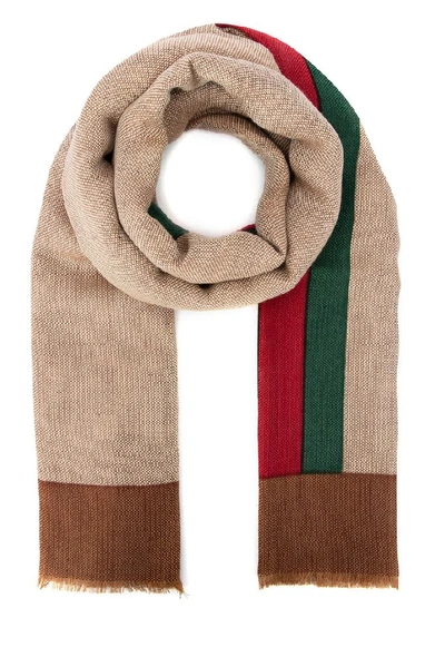 Shop Gucci Fringed Web Detail Scarf In Multi