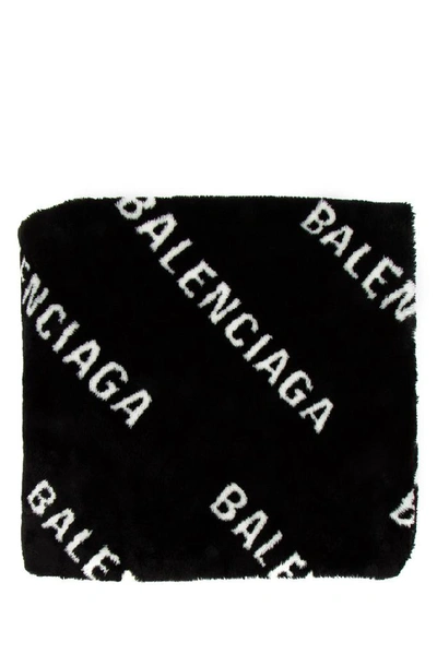 Shop Balenciaga Logo Printed Faux Fur Scarf In Black