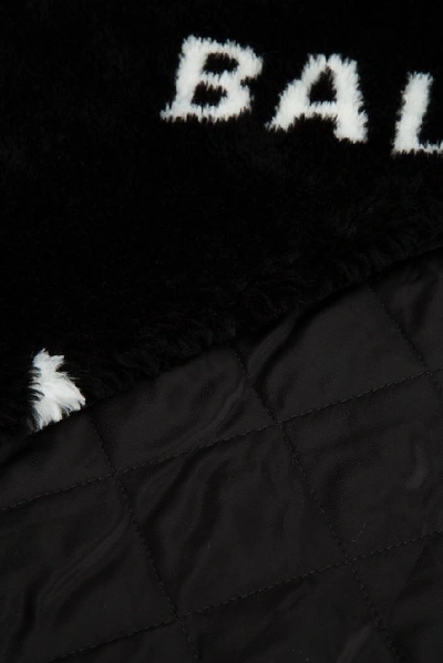 Shop Balenciaga Logo Printed Faux Fur Scarf In Black