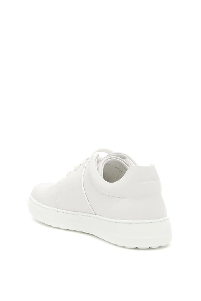 Shop Ferragamo Salvatore  Leather Logo Sneakers In White