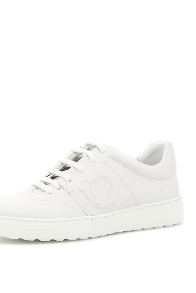 Shop Ferragamo Salvatore  Leather Logo Sneakers In White