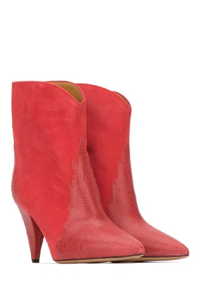 Shop Isabel Marant Étoile Embossed Cone Heel Boots In Red