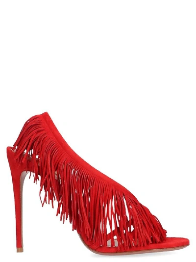 Shop Aquazzura Wilde Fringed Sandals In Red