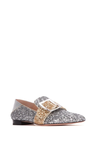 Shop Bally Janelle Glitter Buckled Loafers In Silver