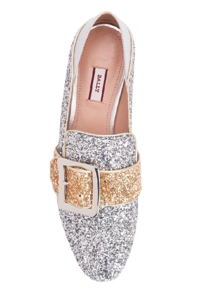 Shop Bally Janelle Glitter Buckled Loafers In Silver
