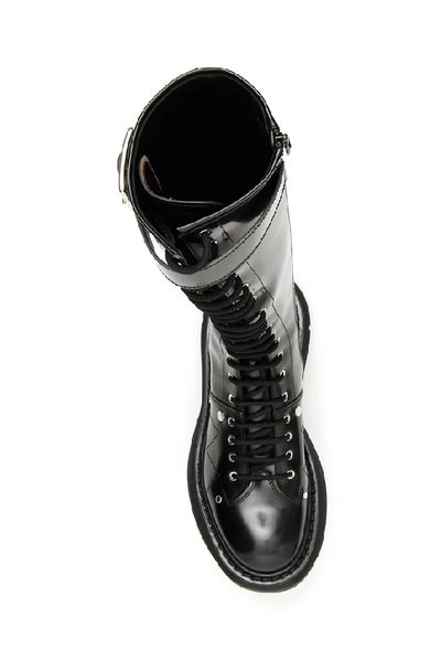 Shop Alexander Mcqueen Buckle Detail Knee High Boots In Black