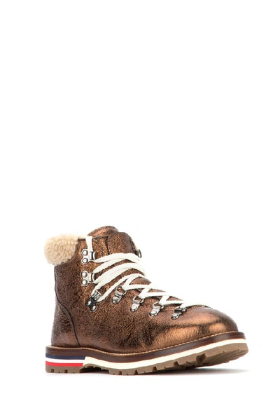 Moncler Blanche Shearling-trimmed Metallic Leather Hiking Boots In Neutrals  | ModeSens