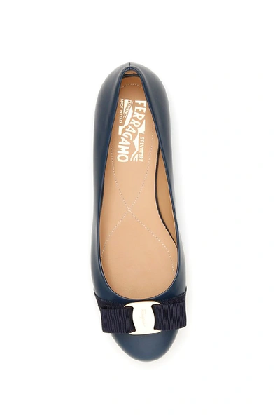 Shop Ferragamo Salvatore  Vara Ballerina Flats In Navy