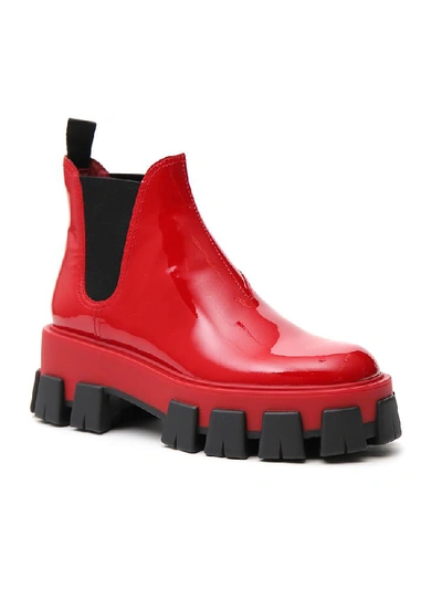 Shop Prada Platform Chelsea Boots In Red