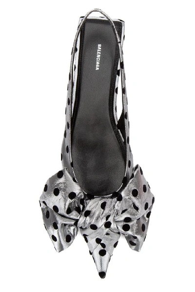 Shop Balenciaga Polka Dot Slingback Bow Flats In Silver