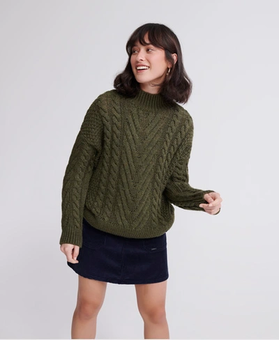 Shop Superdry Dallas Chunky Cable Knit Jumper In Khaki