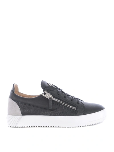 Shop Giuseppe Zanotti Frankie Spot Side Zippers Leather Sneakers In Black