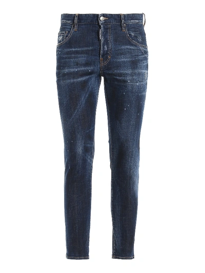 Shop Dsquared2 Skater Distressed Straight Jeans In Dark Wash