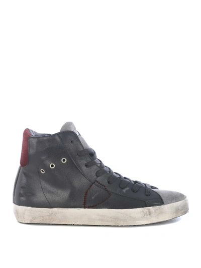 Shop Philippe Model Paris High Leather And Suede Sneakers In Dark Grey