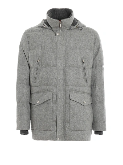 Shop Brunello Cucinelli Waterproof Melange Flannel Padded Jacket In Grey