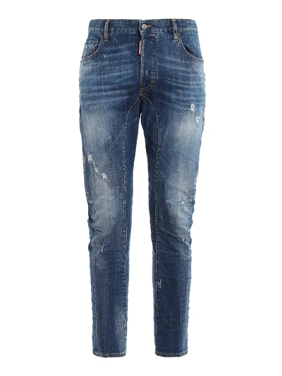 Shop Dsquared2 Tidy Biker Distressed Jeans In Light Wash