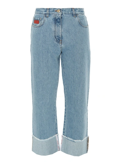 Shop Gcds Turn Up Hems Boyfriend Jeans In Light Wash