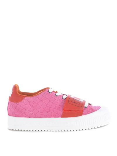 Shop Gcds Reptile Nubuck Velcro Strap Sneakers In Fuchsia