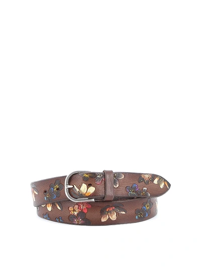 Shop Orciani Floral Print Leather Belt In Brown