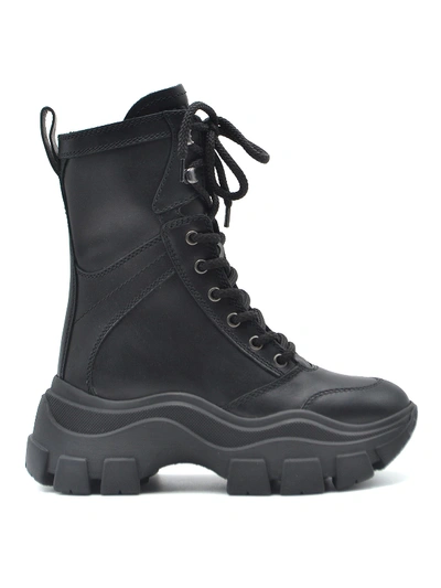 Shop Prada Lace-up Leather Combat Boots In Black