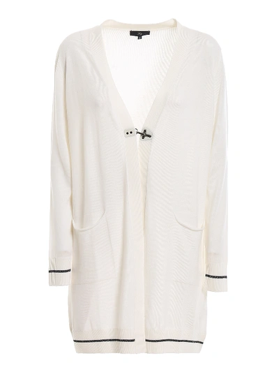 Shop Fay Lurex Detailed Wool Long Cardigan In White