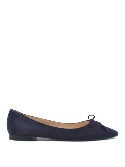 Shop Prada Blue Suede Pointy Flat Shoes