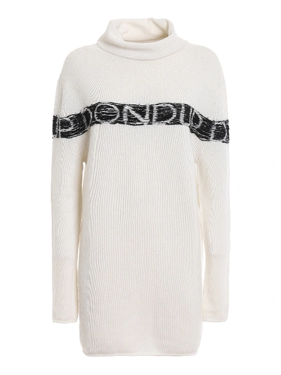 Shop Dondup Knitted Wool And Cashmere Logo Dress In White