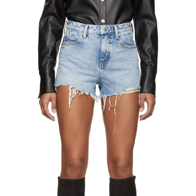 Shop Alexander Wang Blue Denim Bite Zip Shorts In 113 Pebble