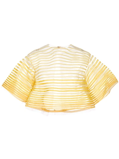 Shop Oscar De La Renta Embroidered Tulle Blouse In Yellow