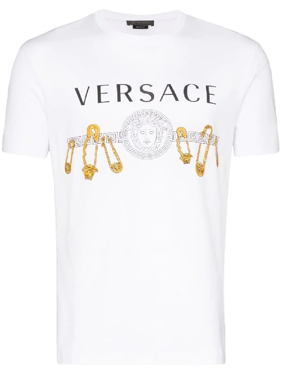 Shop Versace Safety Pin Print T-shirt In White