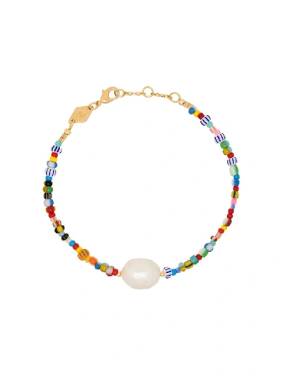 Shop Anni Lu 18kt Gold-plated Alaia Rainbow Beaded Pearl Bracelet In Blue