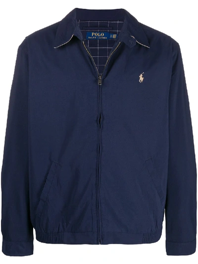 Shop Polo Ralph Lauren Embroidered Logo Zip-up Jacket In Blue
