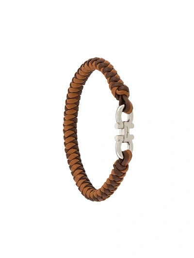 Shop Ferragamo Braided Gancini Bracelet In Brown