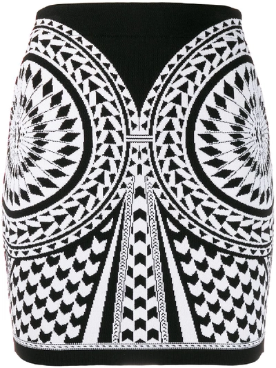 Shop Balmain Jacquard Knit Skirt In Black