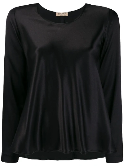 Shop Blanca Flared Satin Top In Black