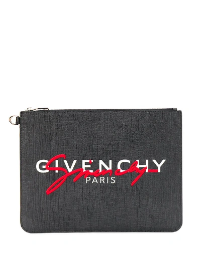 Shop Givenchy Logo Print Clutch Bag In Black