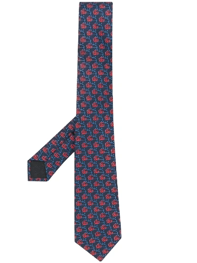 Shop Gucci Anchor Print Tie In Blue