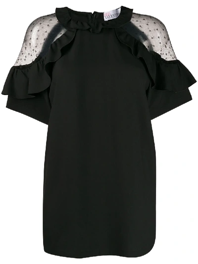 Shop Red Valentino Sheer Panels Ruffled Blouse In Black