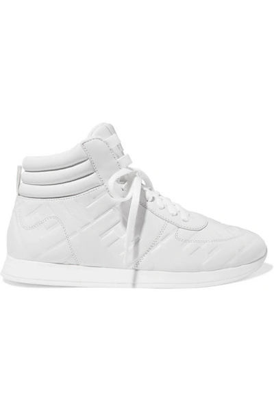 Shop Fendi Logo-embossed Leather High-top Sneakers In White