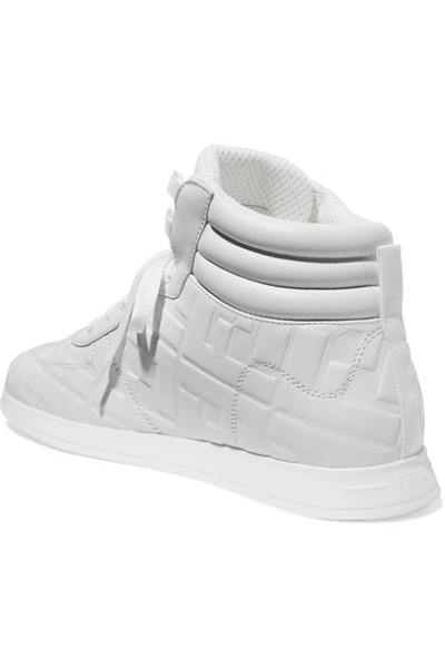 Shop Fendi Logo-embossed Leather High-top Sneakers In White