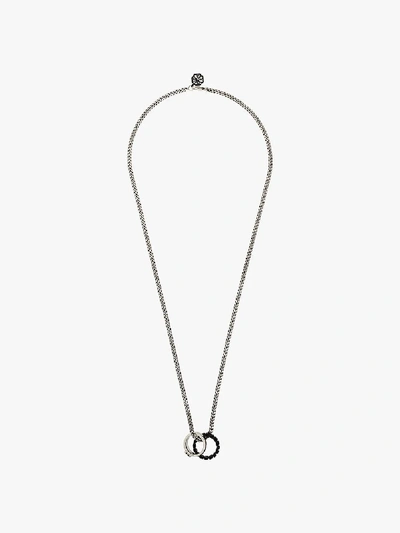 Shop Alexander Mcqueen Black Matte Ring Necklace In Silver