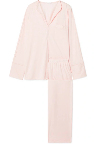 Shop Skin Ondrea Satin-trimmed Pima Cotton-jersey Pajama Set In Pastel Pink